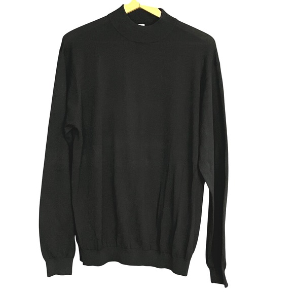 Pronto Uomo Men's L Black Silk Cotton Thin Mock Neck Sweater Minimalist Academia - Picture 1 of 5